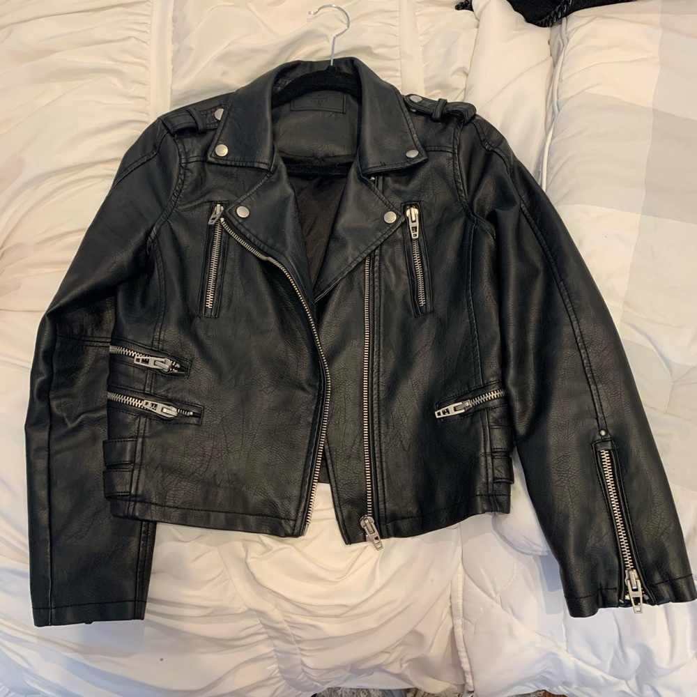 Blank NYC Black Leather Moto Jacket -Silver